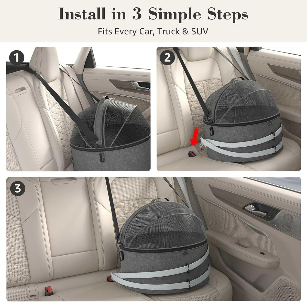 Crash-Tested Pet Car Seat for Cats & Small Dogs, 3-in-1 Carrier & Bed