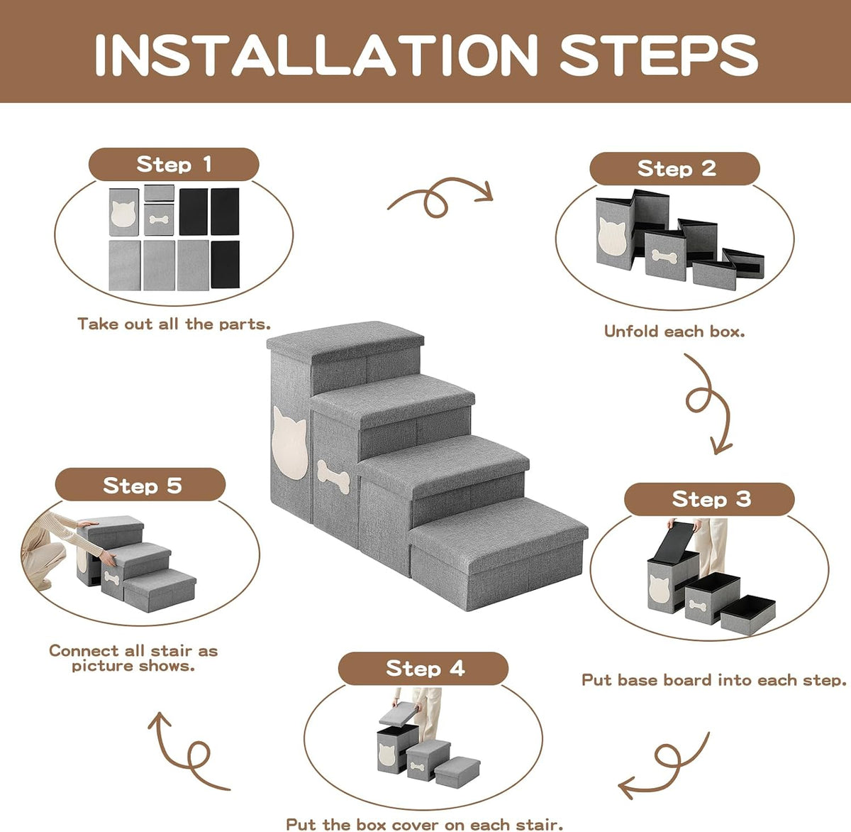 4-Step Dog Stairs for Large Dogs, Folding Dog Steps for High Bed
