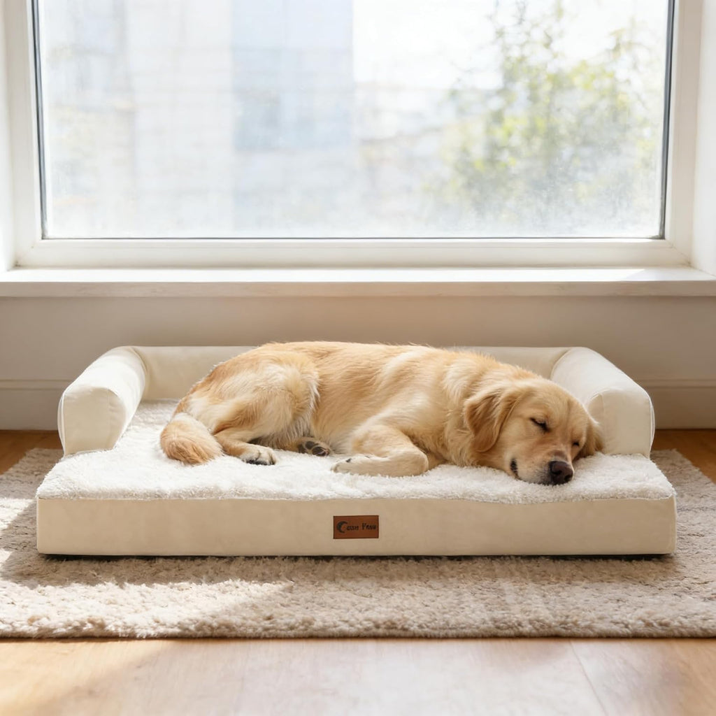 Orthopedic Washable Dog Bed for Extra Large Dogs, 53x42in, Beige