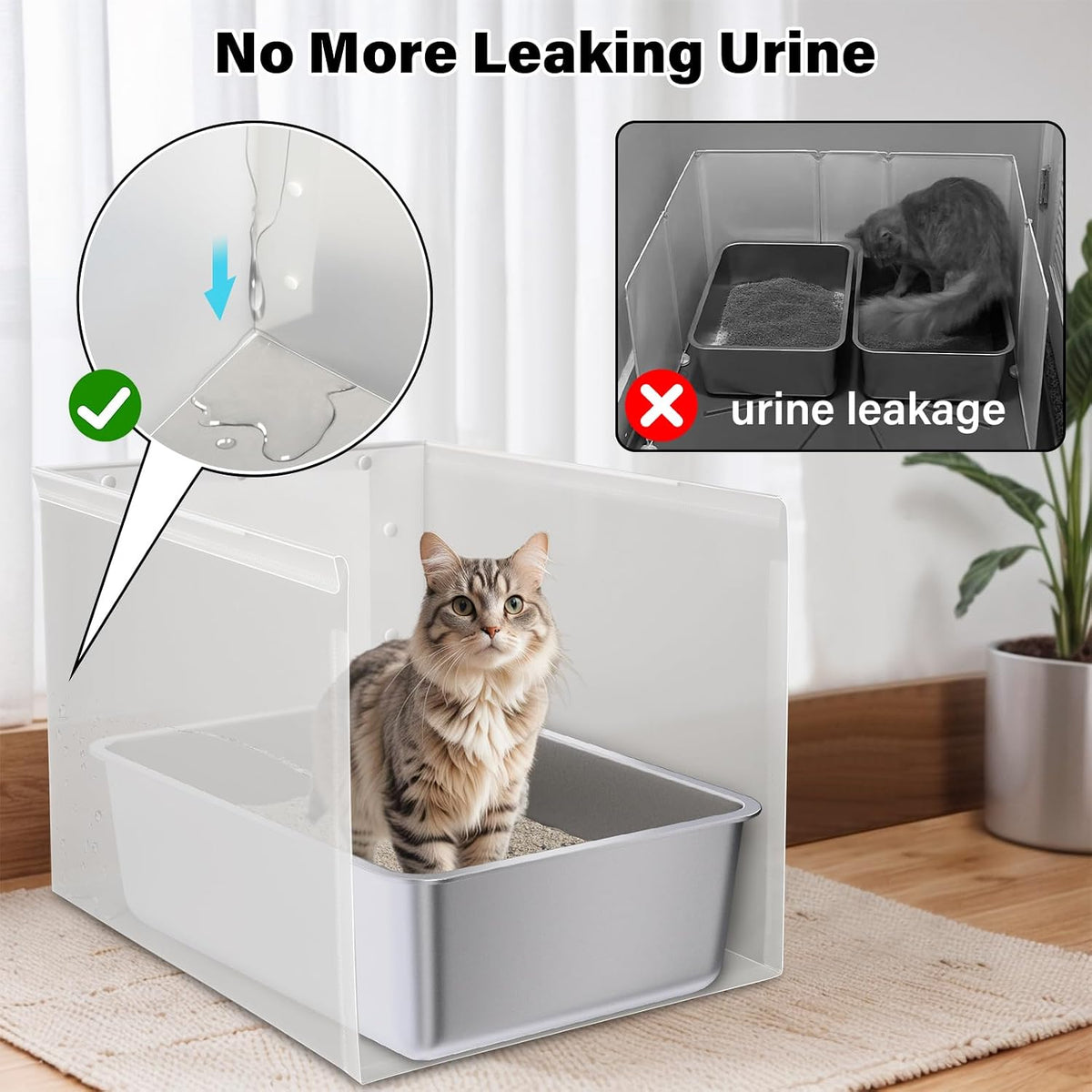 Litter Box Shield 2 Pack, XL Litter Box Splash Guard | 23.6"x15.7"x15.7",High Sided Cat Litterbox Pee Shields,without Leakage, Easy Clean for Pet Cat/Kitty/Kitten(Without Pan)