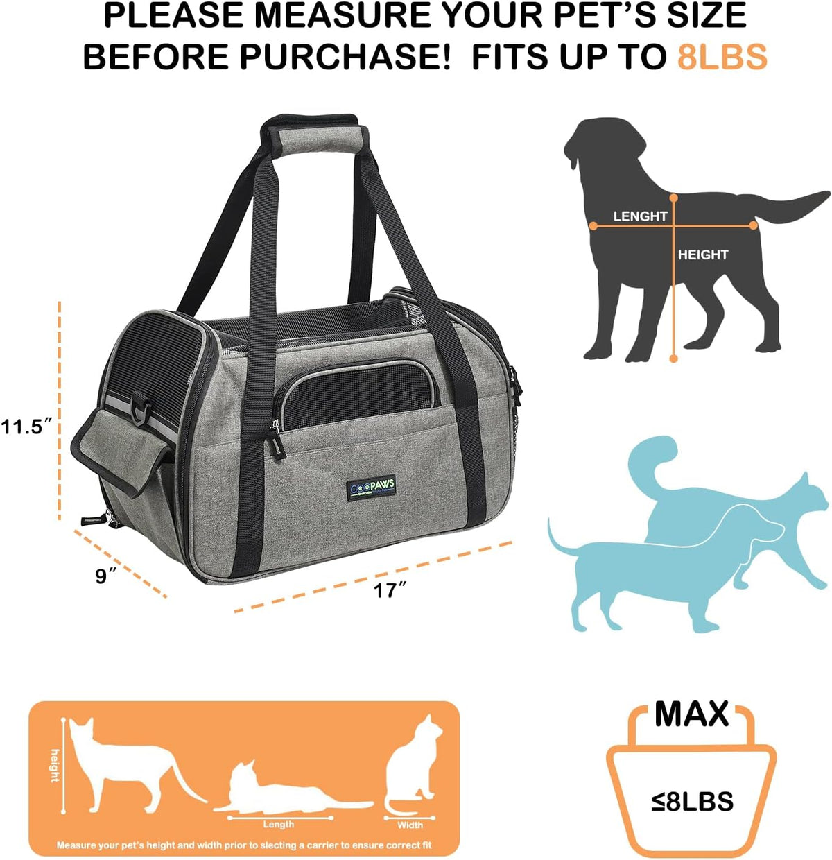 JESPET Soft-Sided Airline-Approved Dog & Cat Carrier Travel Bag