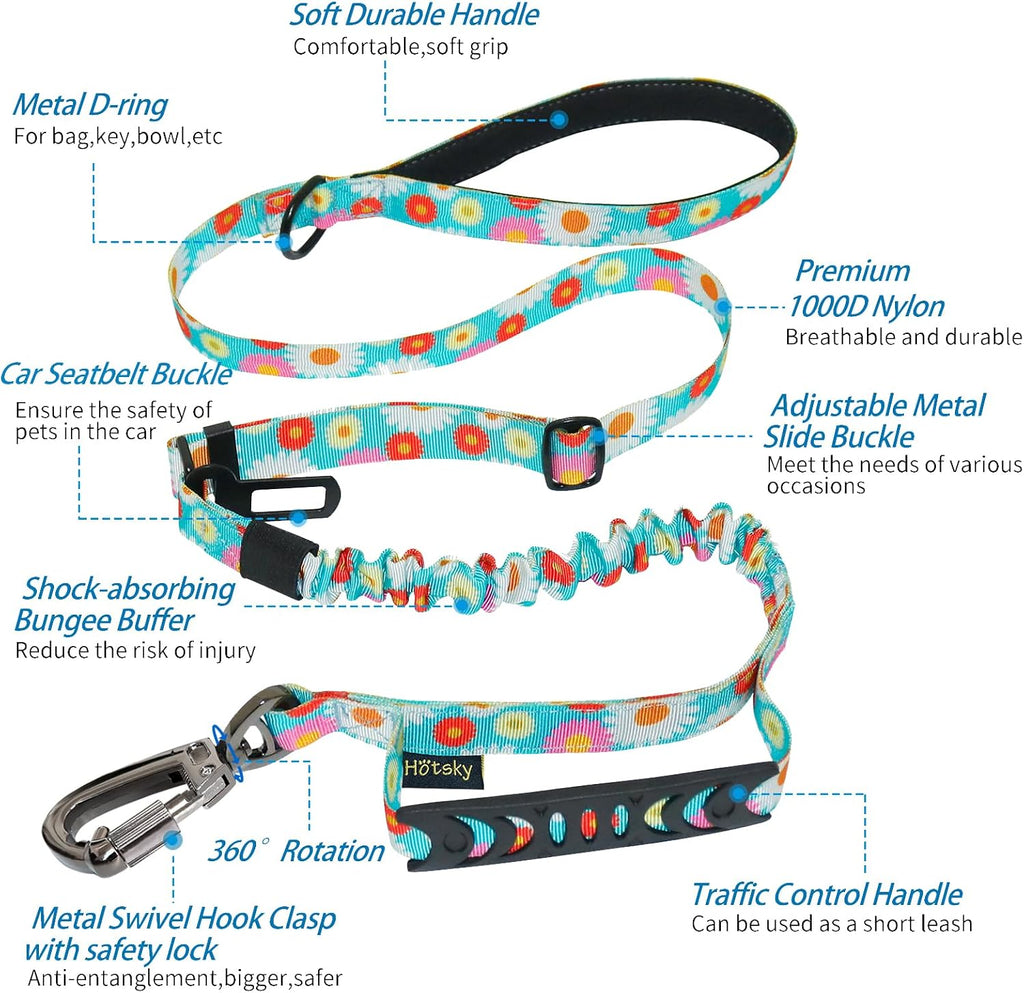 Hotsky Tactical Bungee Shock Absorbing No Pull Strong Dog Leash,Daisy,4-6FT