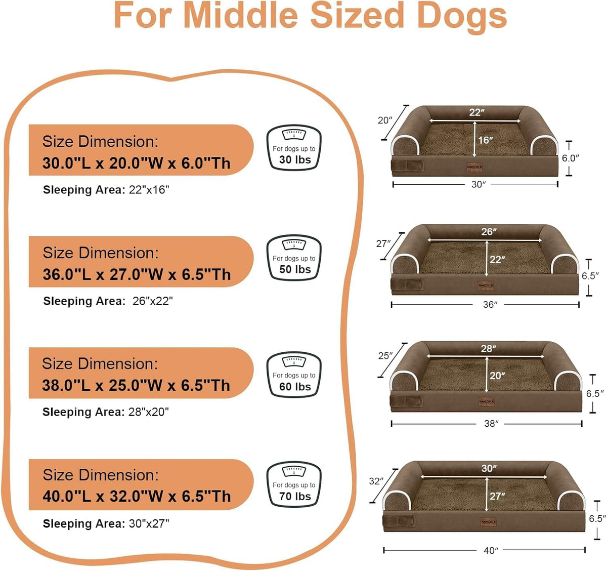 NANUYA Orthopedic Dog Bed for Large Dogs, 36 x 27 Inch, Dark Coffee