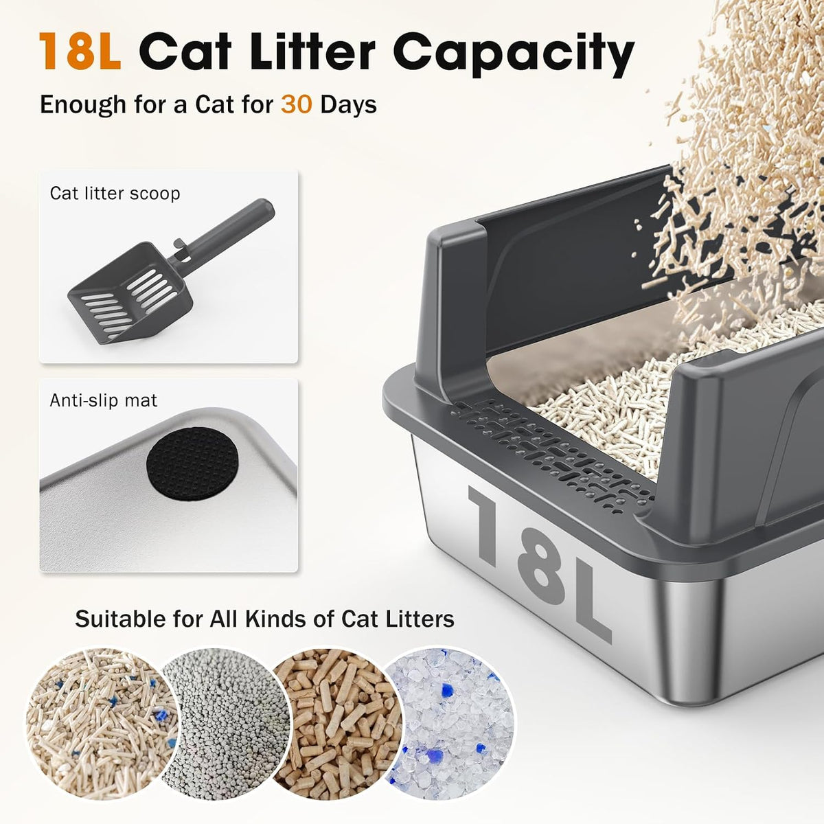 2PACK Stainless Steel Cat Litter Box, Small Cats Metal Litter Box