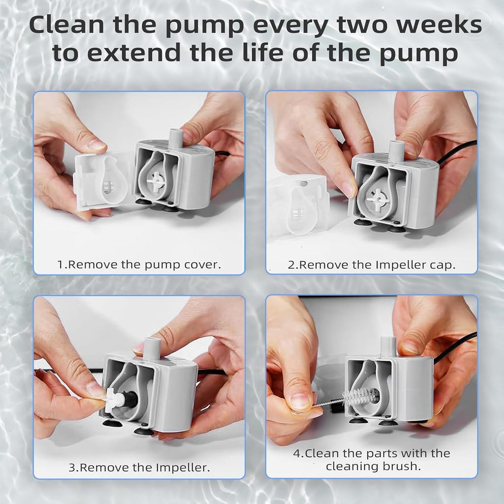 Ultra-Quiet Replacement Pump for Stainless Steel Cat Water Fountains - SMA-800 Motor - Safe and Easy to Clean with Low Voltage DC 5V and USB Cable (Pump) (Bottom Pump+Sponge)