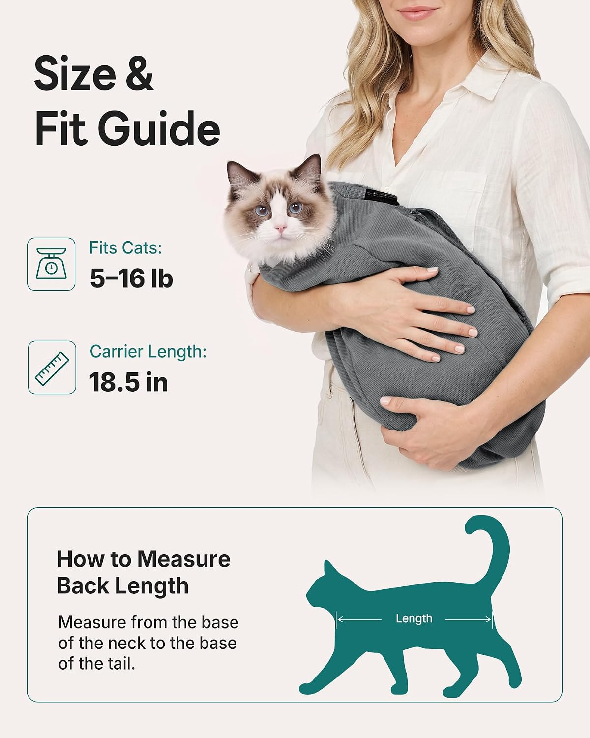 Cat Carrier Pouch, Soft Cat Grooming Restraint Bag for Vet Visits