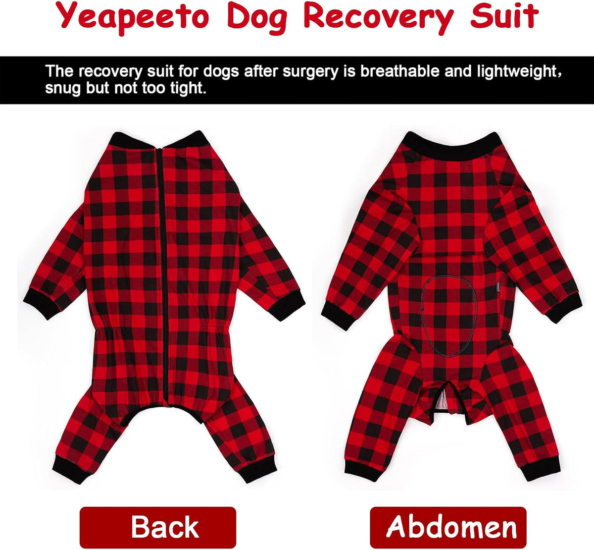 Dog Recovery Suit Full-Zipper After Post-Surgery Large Medium Dogs, Dog Bodysuit for Prevent Licking& Chewing Wounds Onesies Cone Alternative (Red, X-Large)