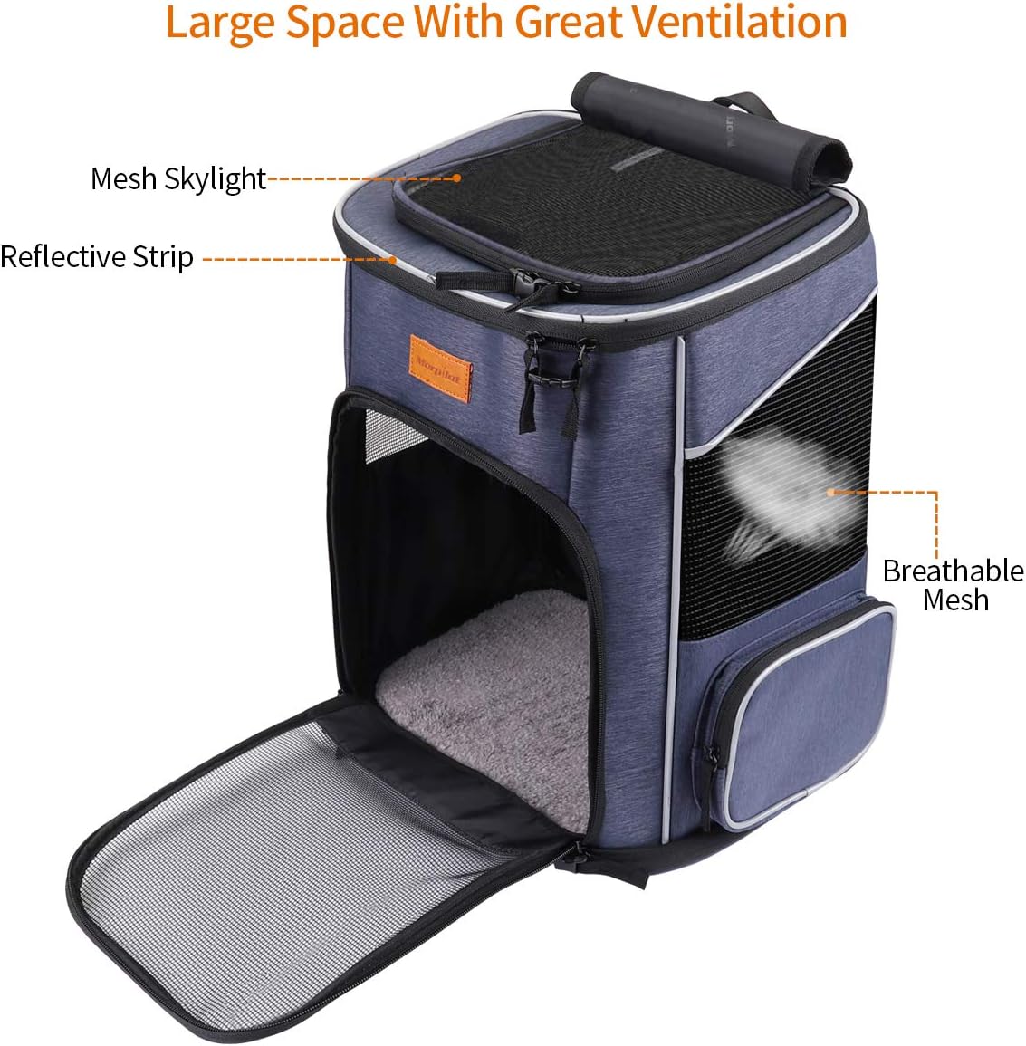 Morpilot Expandable Cat Carrier Backpack for Small Dogs & Cats Up to 25lbs, Breathable Mesh Pet Travel Backpack with Safety Leash, Foldable Airline Approved Carrier for Hiking Camping Outdoor, Blue