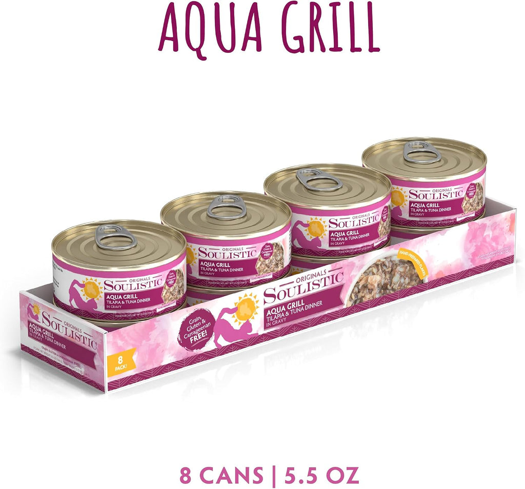 Soulistic Originals, Aqua Grill Tilapia and Tuna Dinner in Gravy, 5.5oz Can, Pack of 8