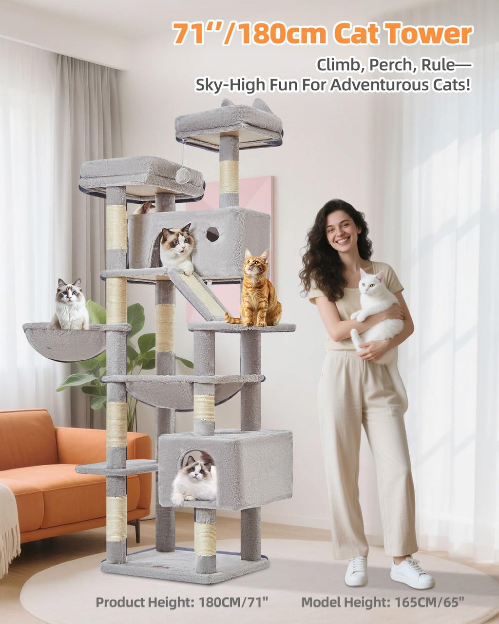 Taoqimiao Cat Tree, 71 in Extra Large Cat Tower for Inddor Cats, MS026LW