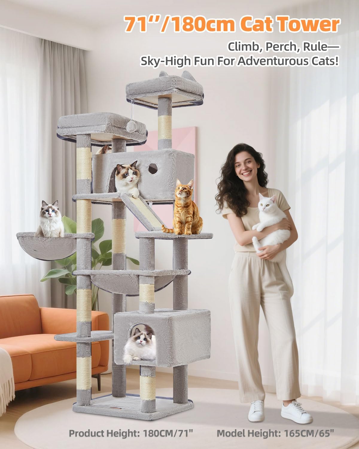 Taoqimiao Cat Tree, 71 in Extra Large Cat Tower for Inddor Cats, MS026LW