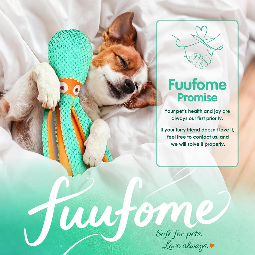 Fuufome Squeaky Octopus Plush Dog Toy for Small Medium Dogs | Soft Crinkle Chew Toy for Puppies Teething, Indoor Interactive Tug-of-War Dog Toy