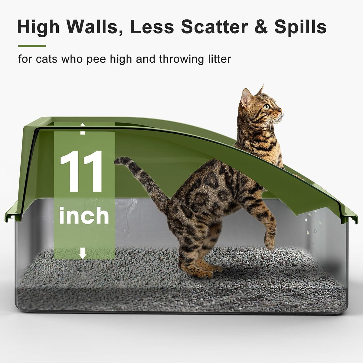 AIPERRO Stainless Steel Litter Box | XL Enclosed Metal Cat Litter Boxes | High Sided with Lid for Big Cats | Anti-Urine Leakage | Non-Stick Bottom & Includes Litter Mat & Metal Scoop (Olive Green)
