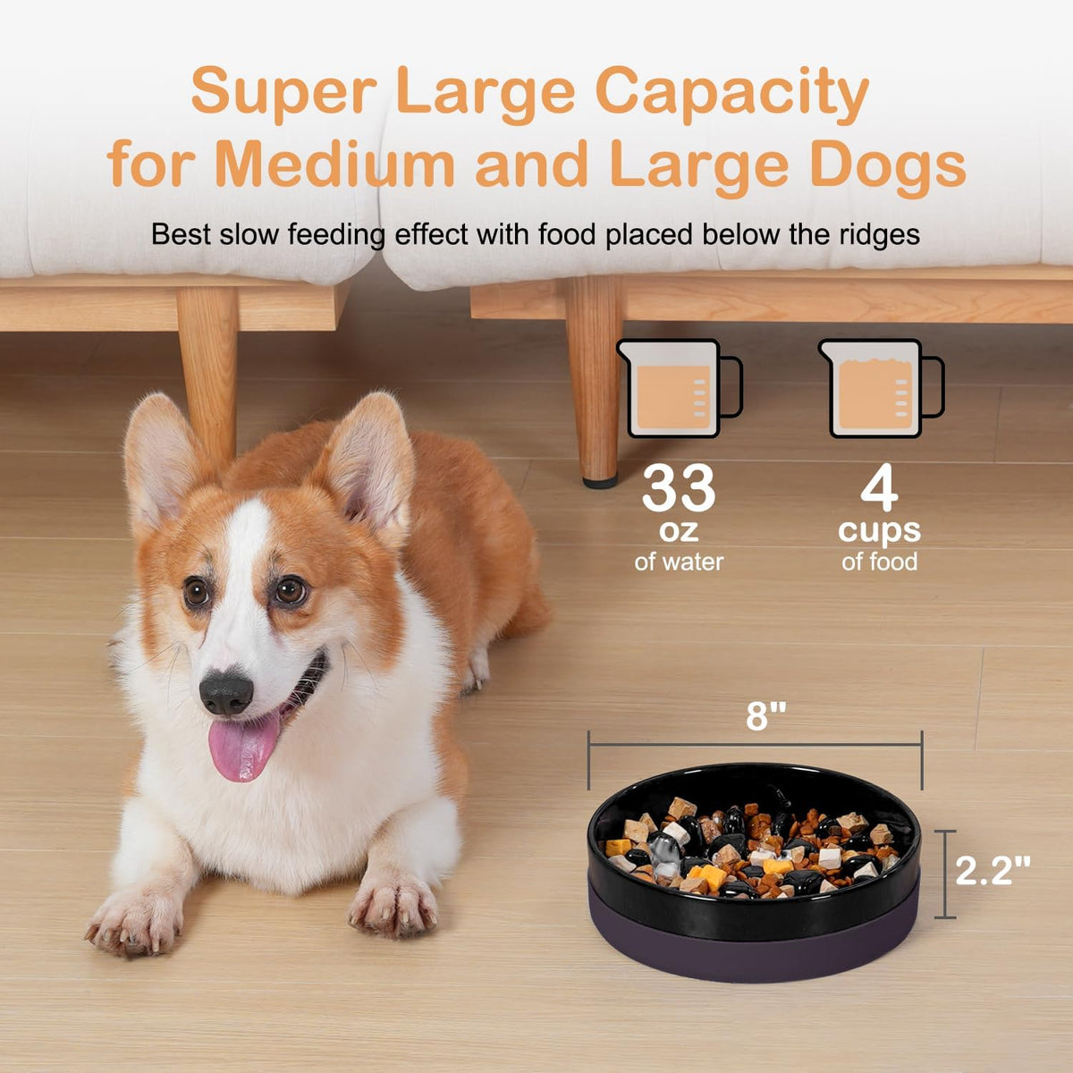 Sted Ceramic Slow Feeder Dog Bowls with Silicone Base