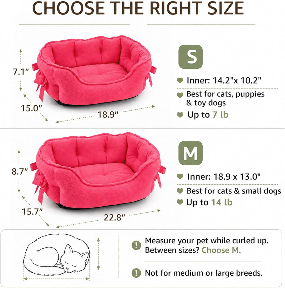 Pink Dog Bed for Small Breeds Breathable Princess Bowknot Puppy Cat Cushion