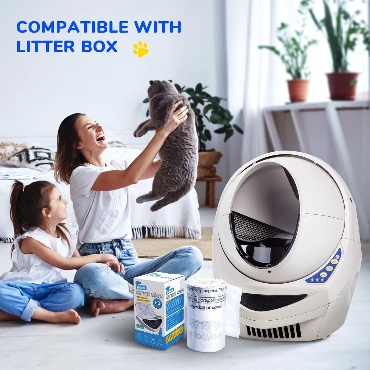 Litter Box Liner Bag Compatible with Cat litter Box 3 and 4, 60 Pack - Extra Thick Waste Bags for Self-Cleaning Pet Kitty Litter Box Drawer Liners, 9-11 Gallons Home/Kitchen Trash Bags