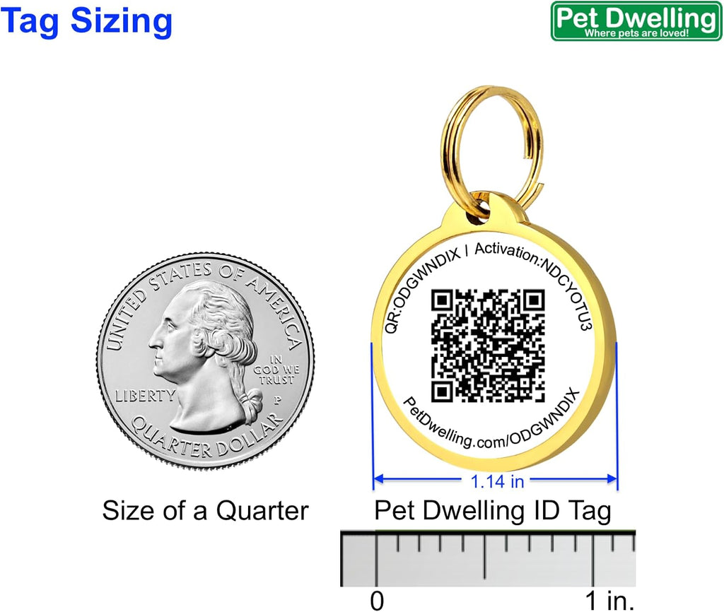 Pet Dwelling QR Pet Tag – Easy Scan Instant Location Alerts, Online Pet Profile with AI Feature for Dogs & Cats (Lux Gold White Paw)