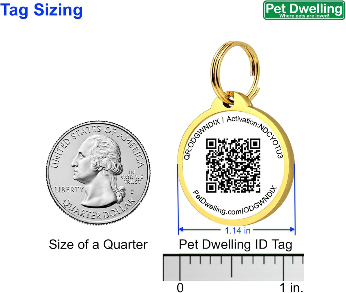 Pet Dwelling QR Pet Tag – Easy Scan Instant Location Alerts, Online Pet Profile with AI Feature for Dogs & Cats (Lux Gold White Paw)