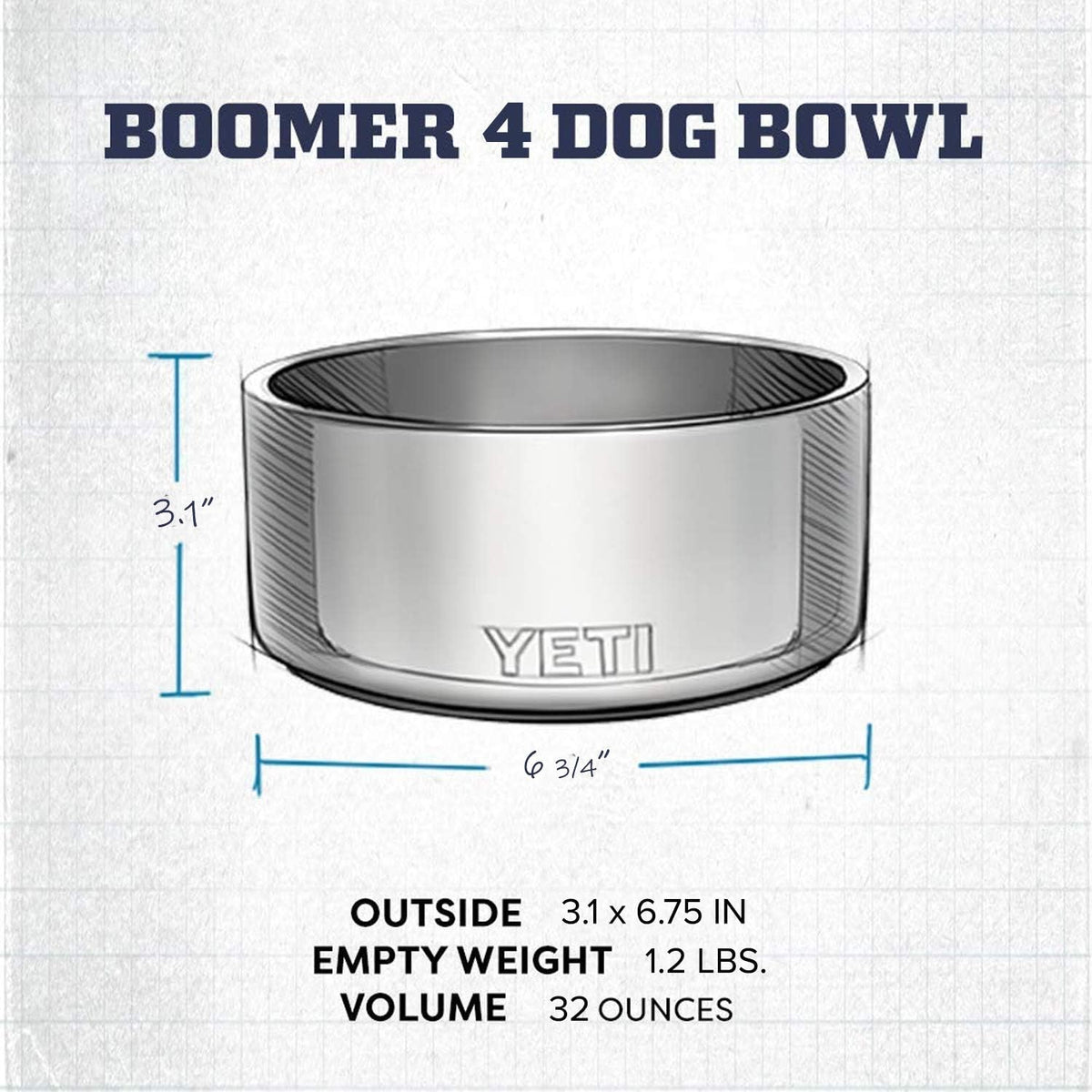 YETI Boomer 4, Stainless Steel, Non-Slip Dog Bowl, Holds 32 Ounces 