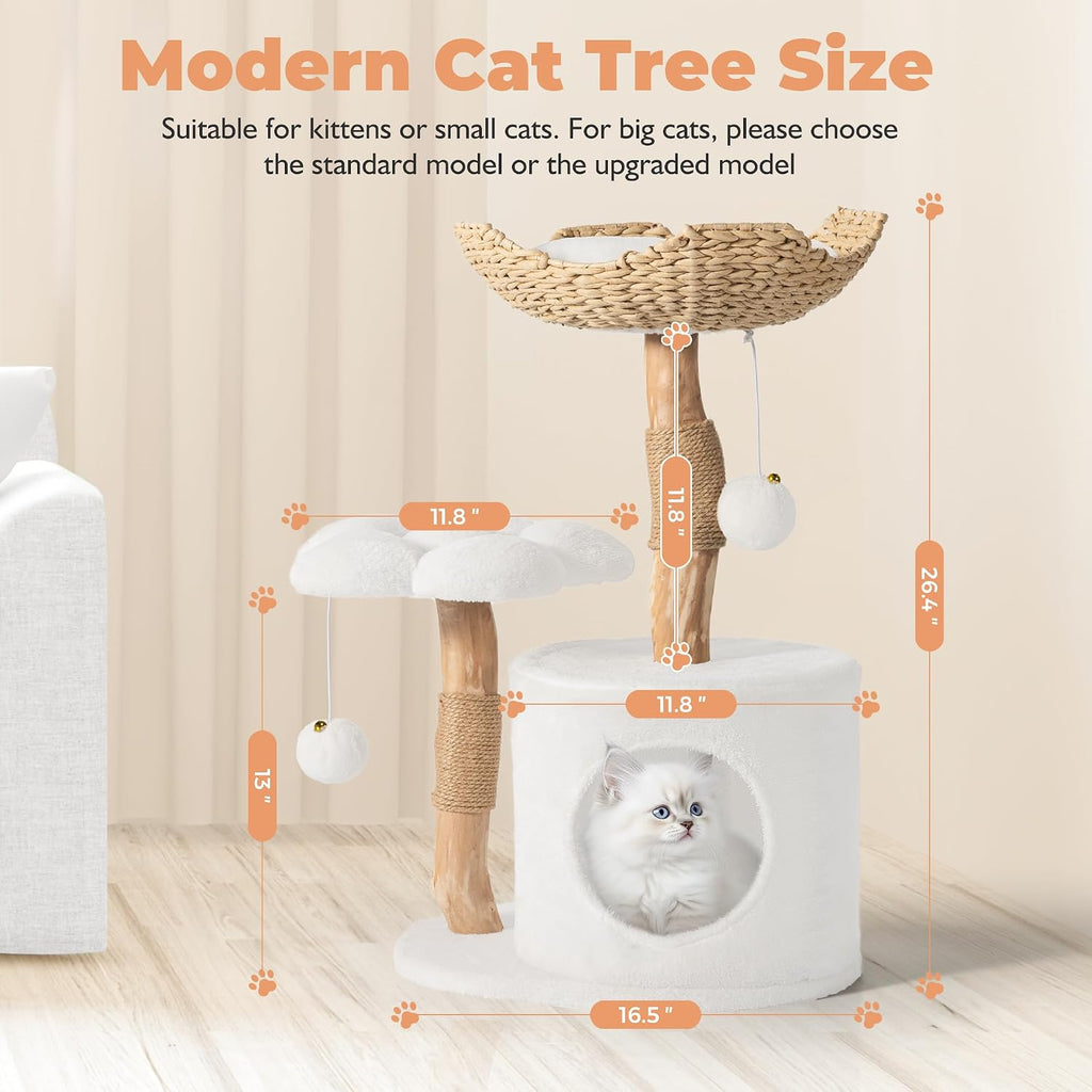 Easyego Modern Cat Tree, 26.3" Aesthetic Wood Cat Tree Tower for Small Cats