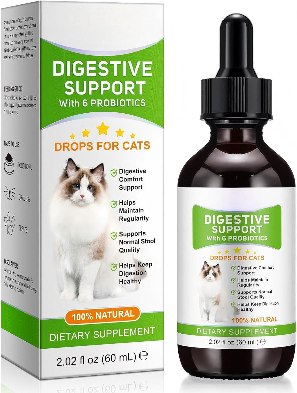 Cat Constipation Relief, 100% Natural Cat Laxative, Liquid Stool Softener for Cats with 6 Probiotics, Promotes Digestive & Gut Health, Roast Chicken Flavor, 2 fl oz