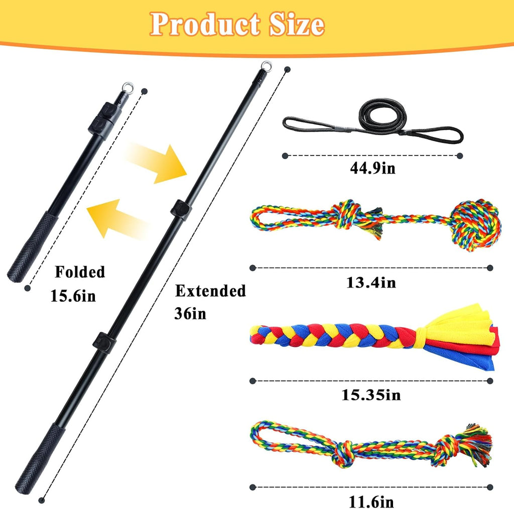 Flirt Pole for Dogs, Heavy Duty Dog Teaser Wand with 3 Replacement Rope | Interactive Tug of War Chase Toy for Small Medium Large Dogs Portable Outdoor Exercise Training Play Equipment