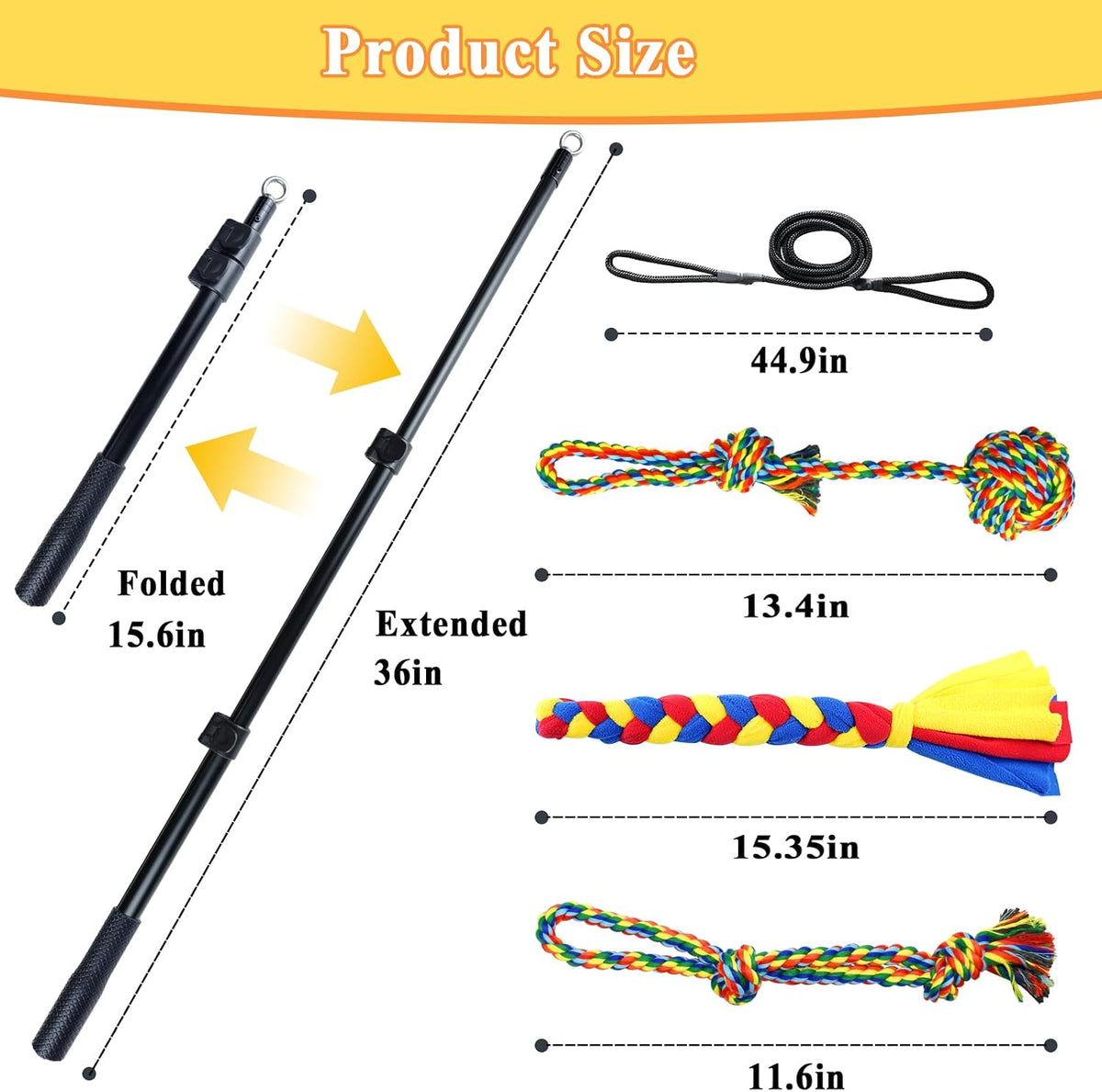 Flirt Pole for Dogs, Heavy Duty Dog Teaser Wand with 3 Replacement Rope | Interactive Tug of War Chase Toy for Small Medium Large Dogs Portable Outdoor Exercise Training Play Equipment