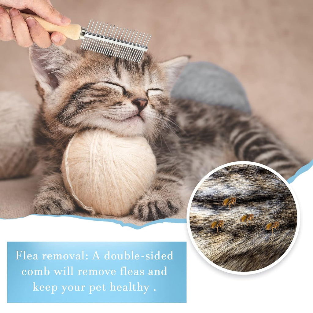 2 Pcs Pet Grooming Combs, Double Side Metal with Wooden Handle