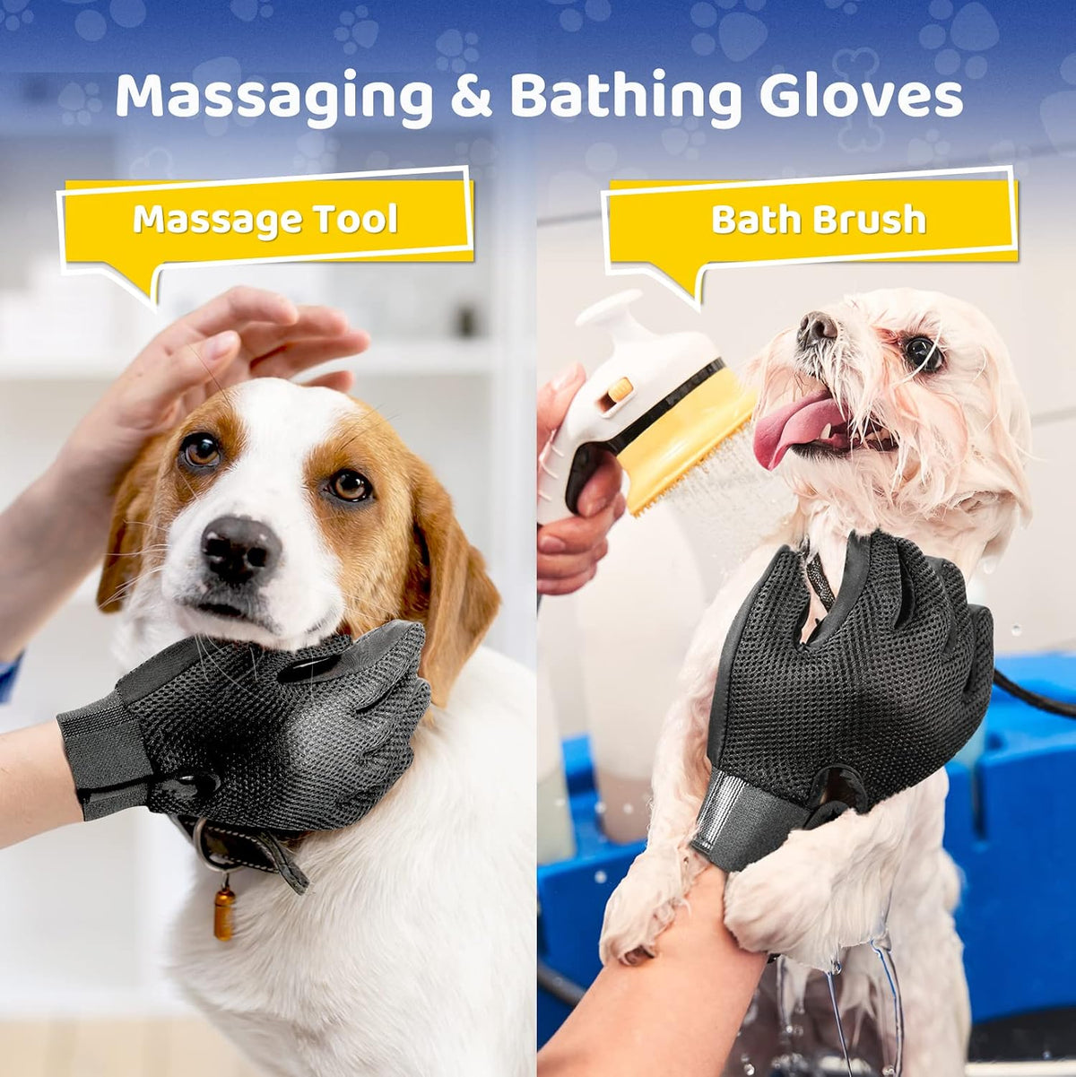 Pet Hair Removal Glove with 255 Silicone Tips for Dogs & Cats, 1 Pair Gray | 2-in-1 Deshedding & Massage Mitt, 5-Finger Flexible Design, for Bathing & Grooming, Safe for Long/Short/Curly Hair Pets 