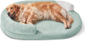 JOEJOY XXL Orthopedic Dog Beds, Extra Large Washable Waterproof Oval Dog Bed with with Removable Cover, Egg-Crate Memory Foam Pet Bed with Bolster Sides & Non-Skid Bottom, Green, 48''x35''