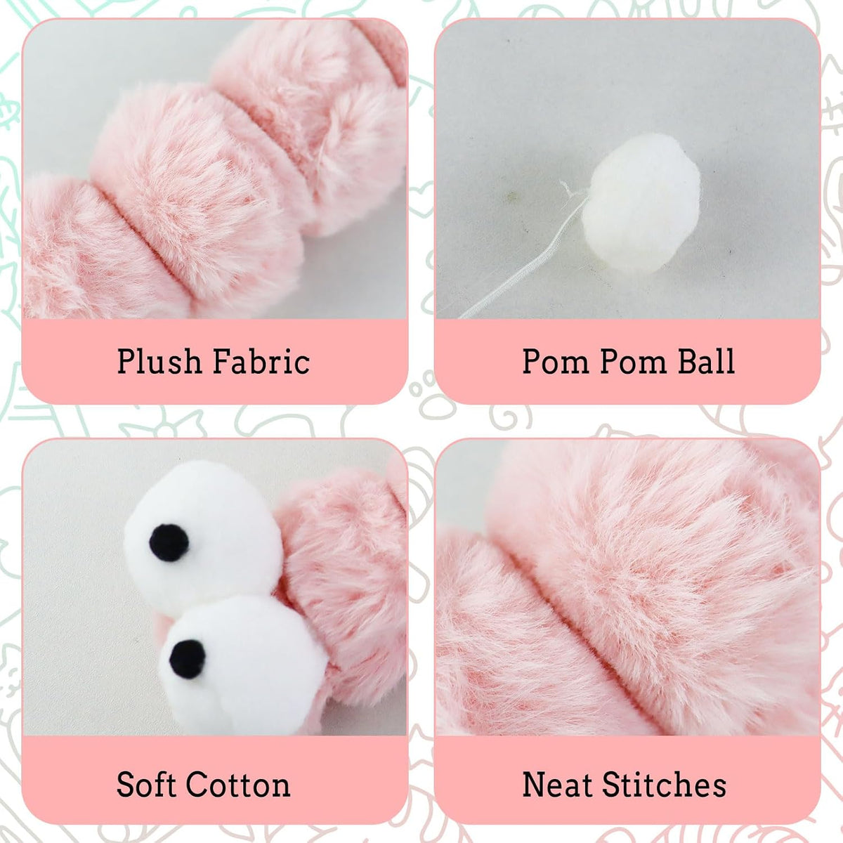 Andiker Catnip Toys for Cats, Cute Caterpillar Design Cat Pillar with Pompom Ball Cat Kicker Toy Containing Catnip Silvervine Galls Fruit Interactive Cat Toys for Indoor Cats (Pink)