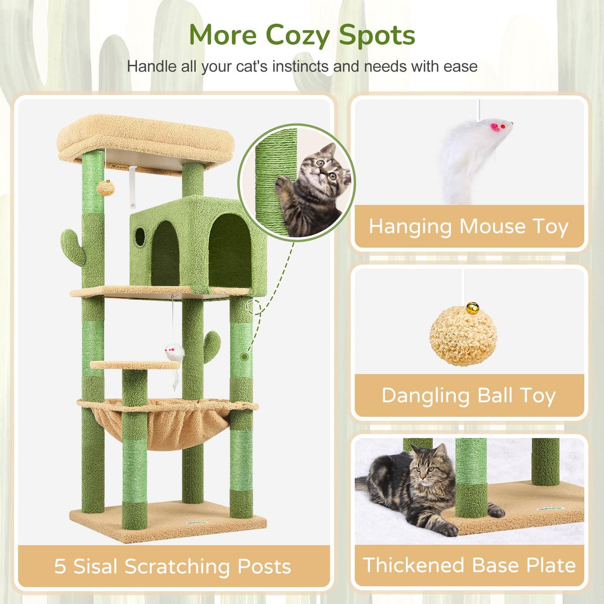Globlazer Cactus Cat Tree Tower with Scratching Post for Indoor Cats, F53