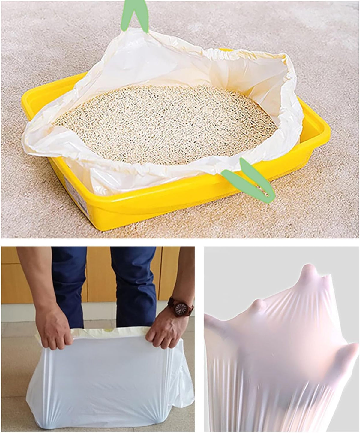 40 Count Cat Drawstring Litter Box Liners 26.6x16.7 inches 2Mils Super Thick for Self-Cleaning Litter Box Cat Litter Pan Trays(Green Drawstring 40 count)
