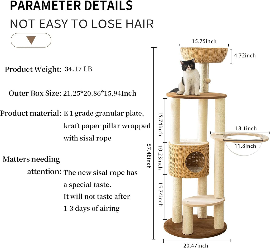 SHODMI 58-Inch Modern Multi-Level Cat Tree Tower for Large Indoor Cats