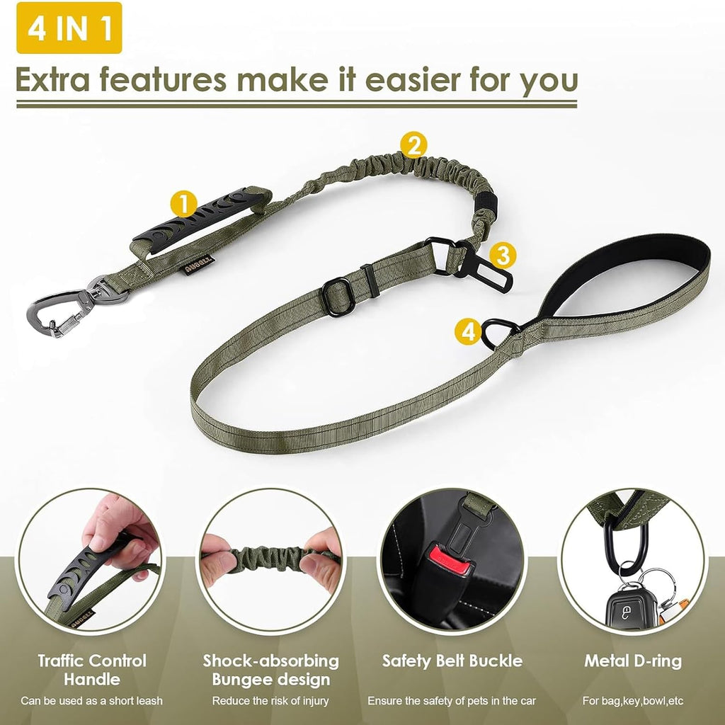 AUBELL Tactical Dog Leash Heavy Duty,4-6ft No Pull Bungee Leash,Green