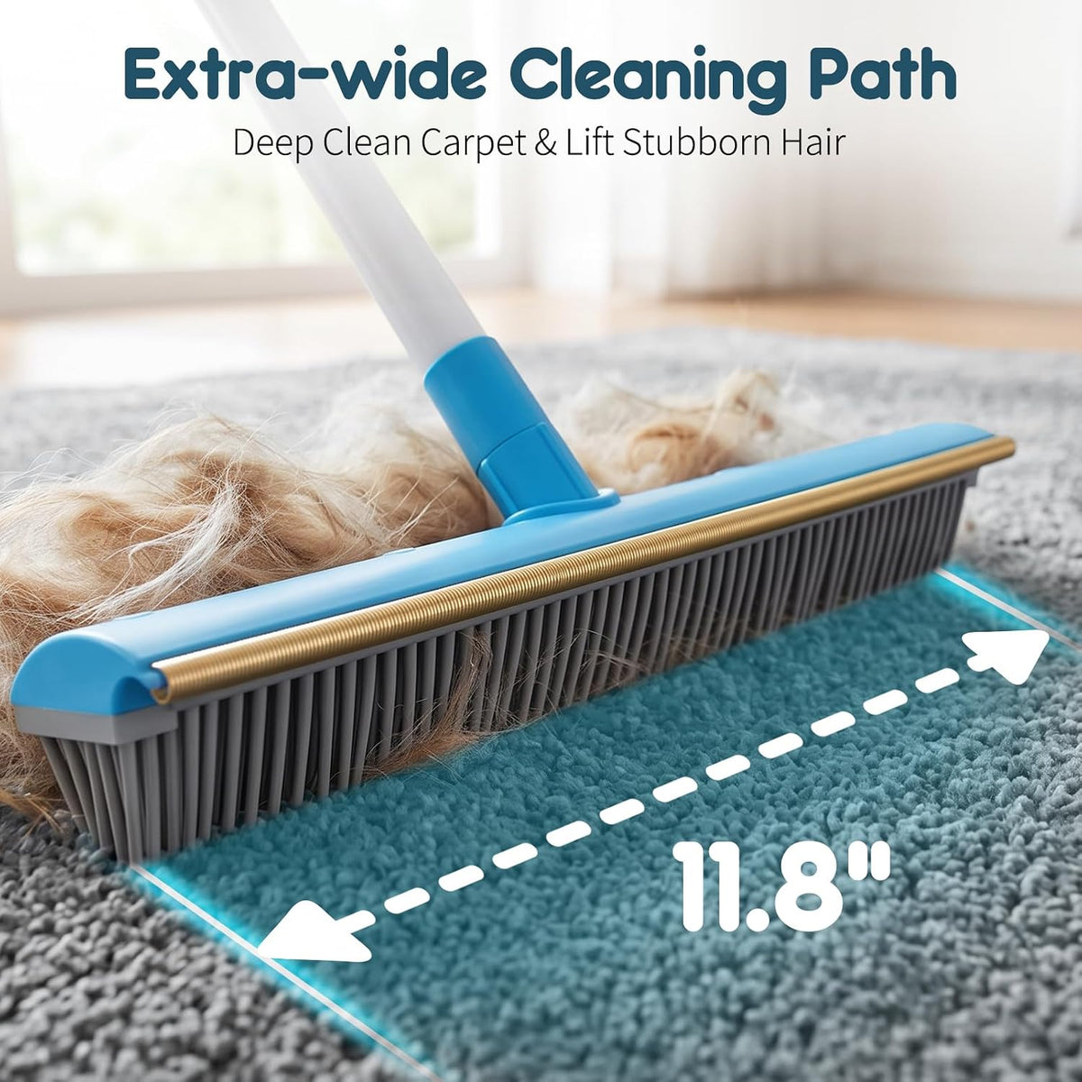Hippih Carpet Rake for Pet Hair Removal Tool - 60" Reusable Long Handle Set