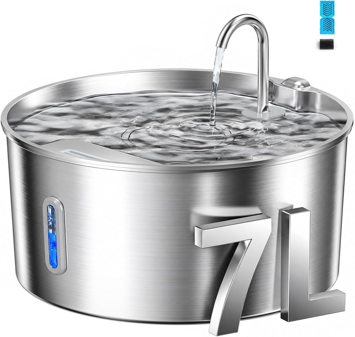 Pektaco Stainless Steel Dog Water Fountain for Large Dogs, 7L, 1 Filter