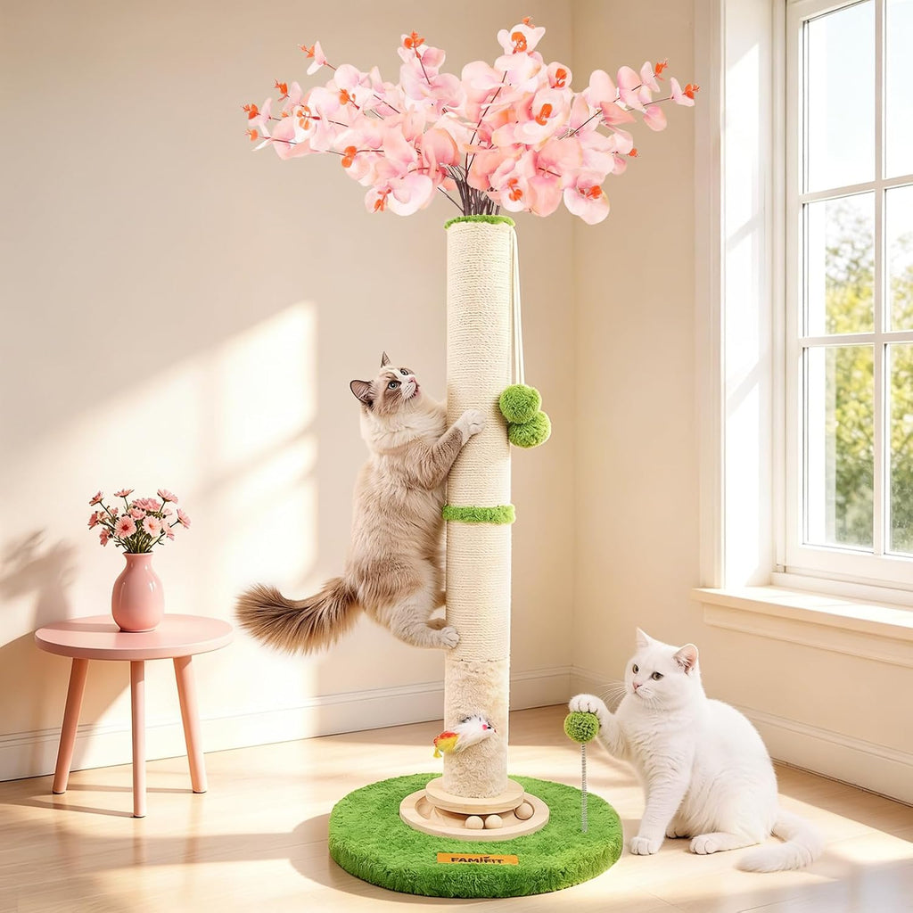 【Material Upgrade】 Famifit 50.4" Flower Cat Scratching Post, Tall Cat Tree
