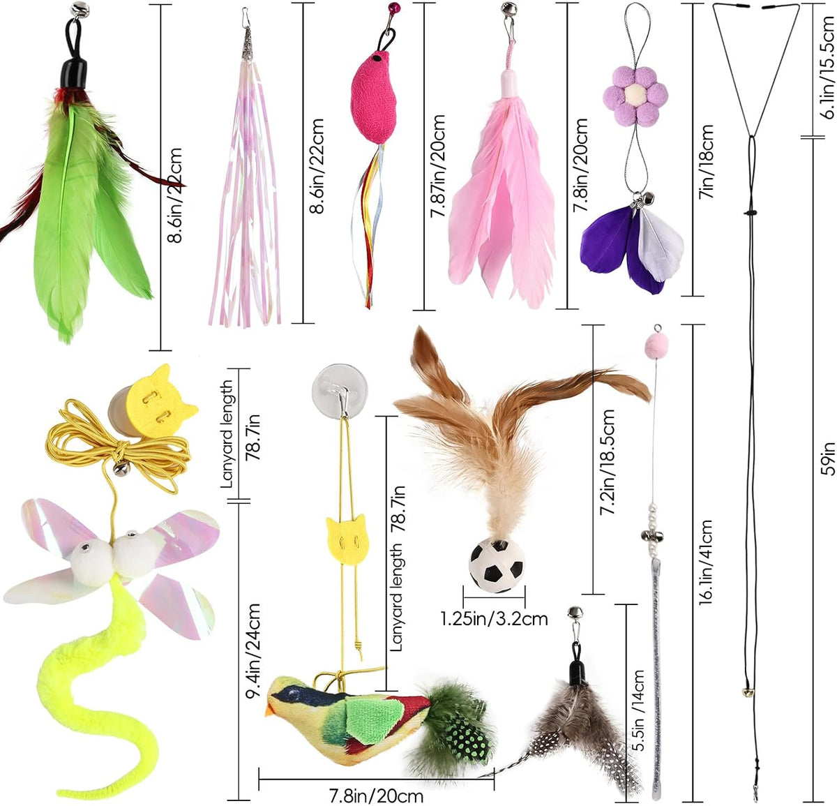 Interactive Cat Toys for Indoor Cats - 3-in-1 Feather Wand Cat Toy Set with Door Frame Hanging Cat Toy, Floor Feather Ball and Replaceable Feather & Tassel Teaser Heads