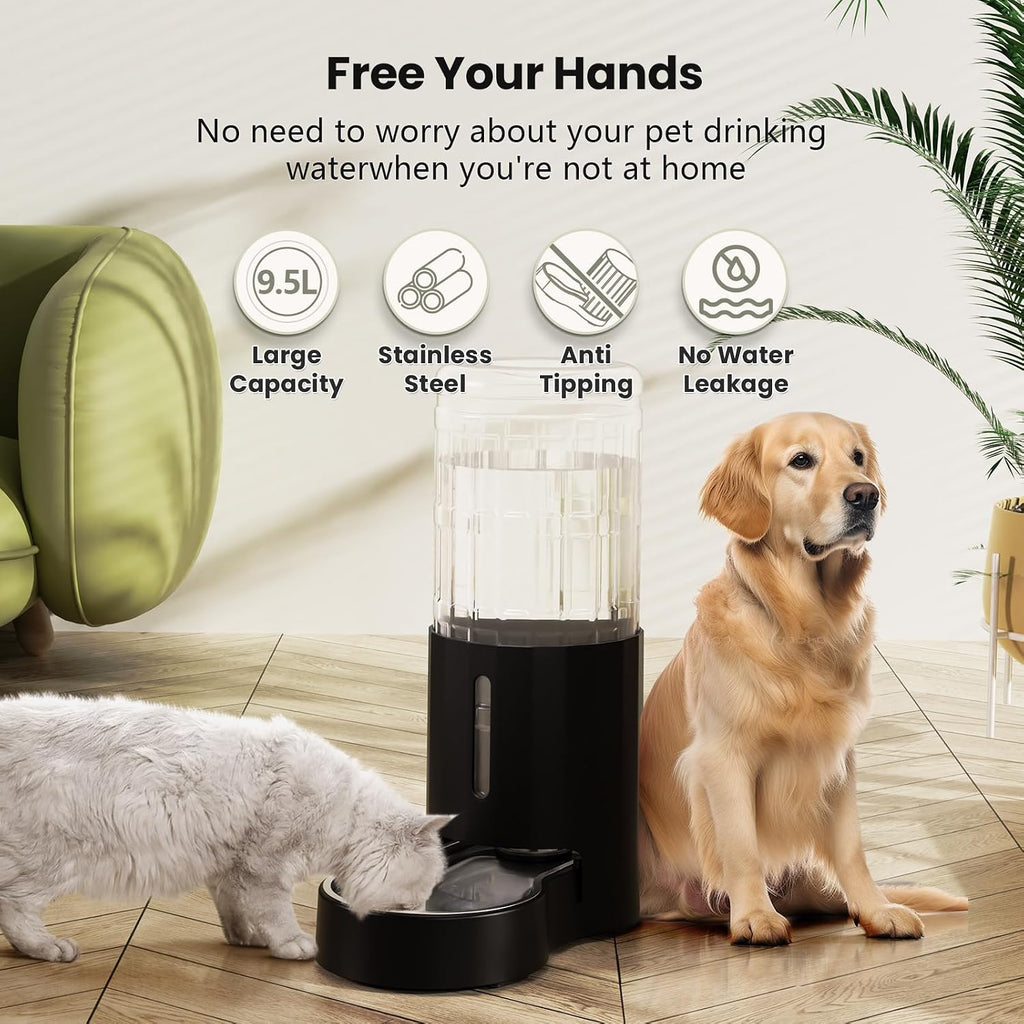 CZPET Dog Water Dispenser, Widen Mouth Gravity Refilling (9.5L, Black)
