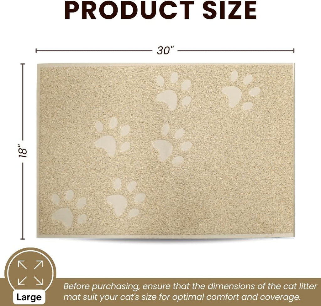 Andalus Large Cat Litter Mat, Pack of 1 - Waterproof, Non-Slip & Easy to Clean Cat Litter Box Mat for Extra Efficient Pet Litter-Trapping, Beige (30” X 18”)