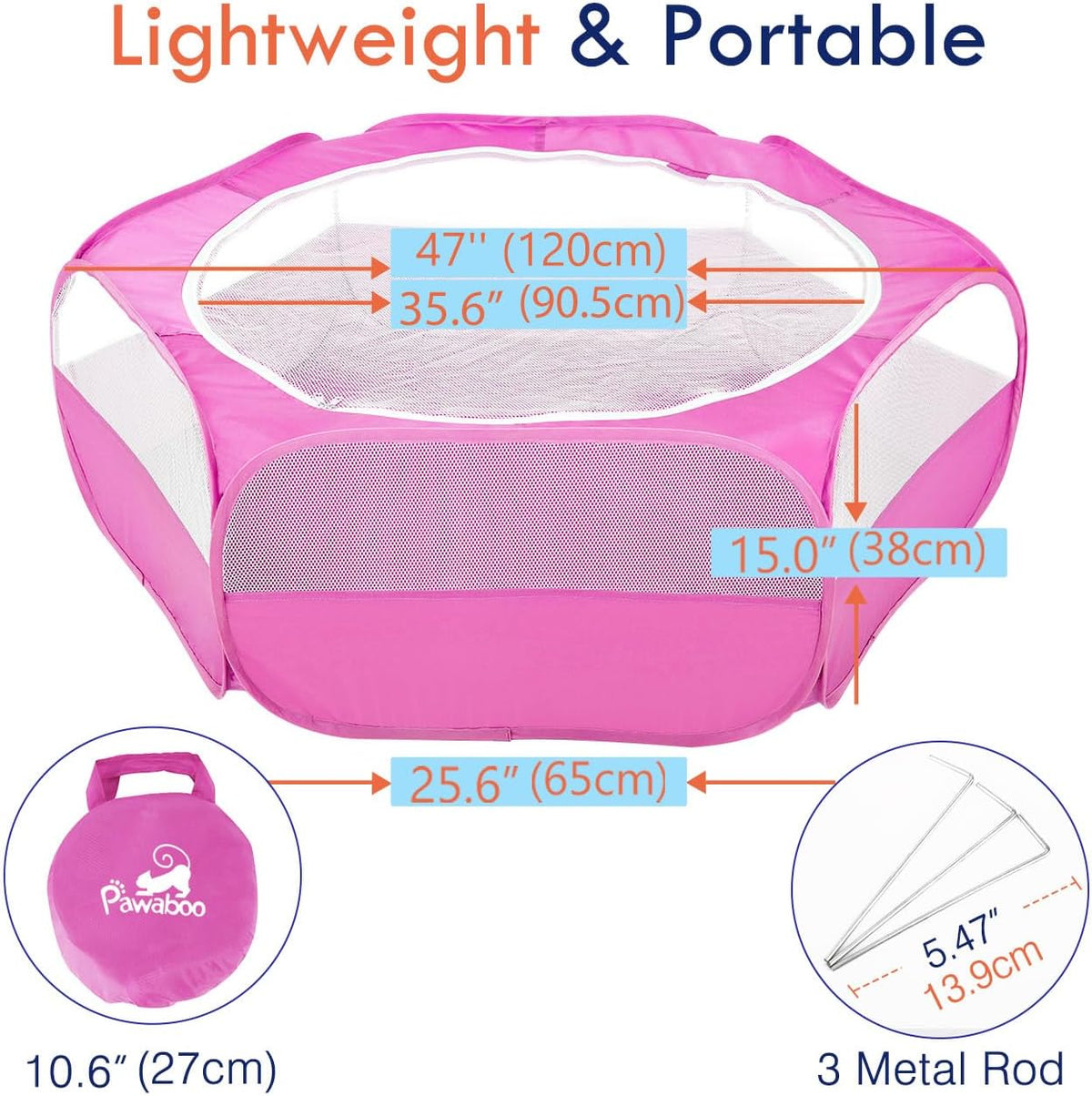 Pawaboo Small Animal Playpen, Waterproof Portable Pet Cage Tent, Rose Red
