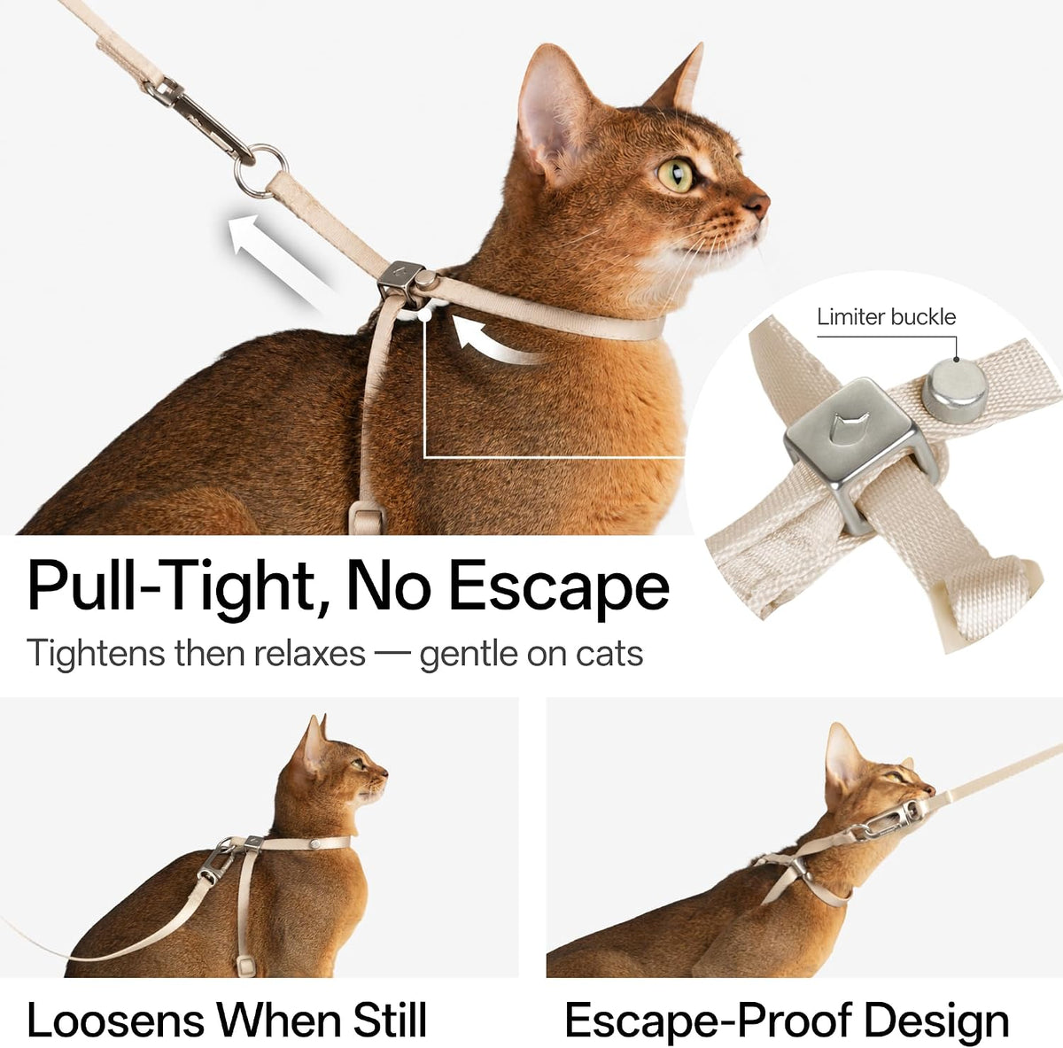 Escape Proof Figure 8 Cat Harness and Leash Set, Space Gray, M