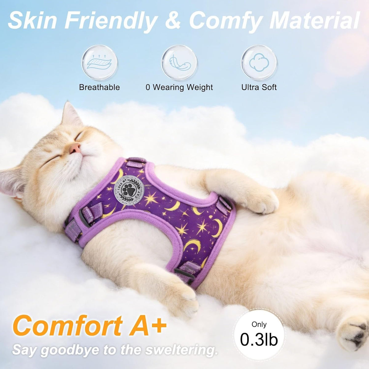 BEAUTYZOO Cat Harness and Leash Set, Escape Proof and Adjustable, Purple