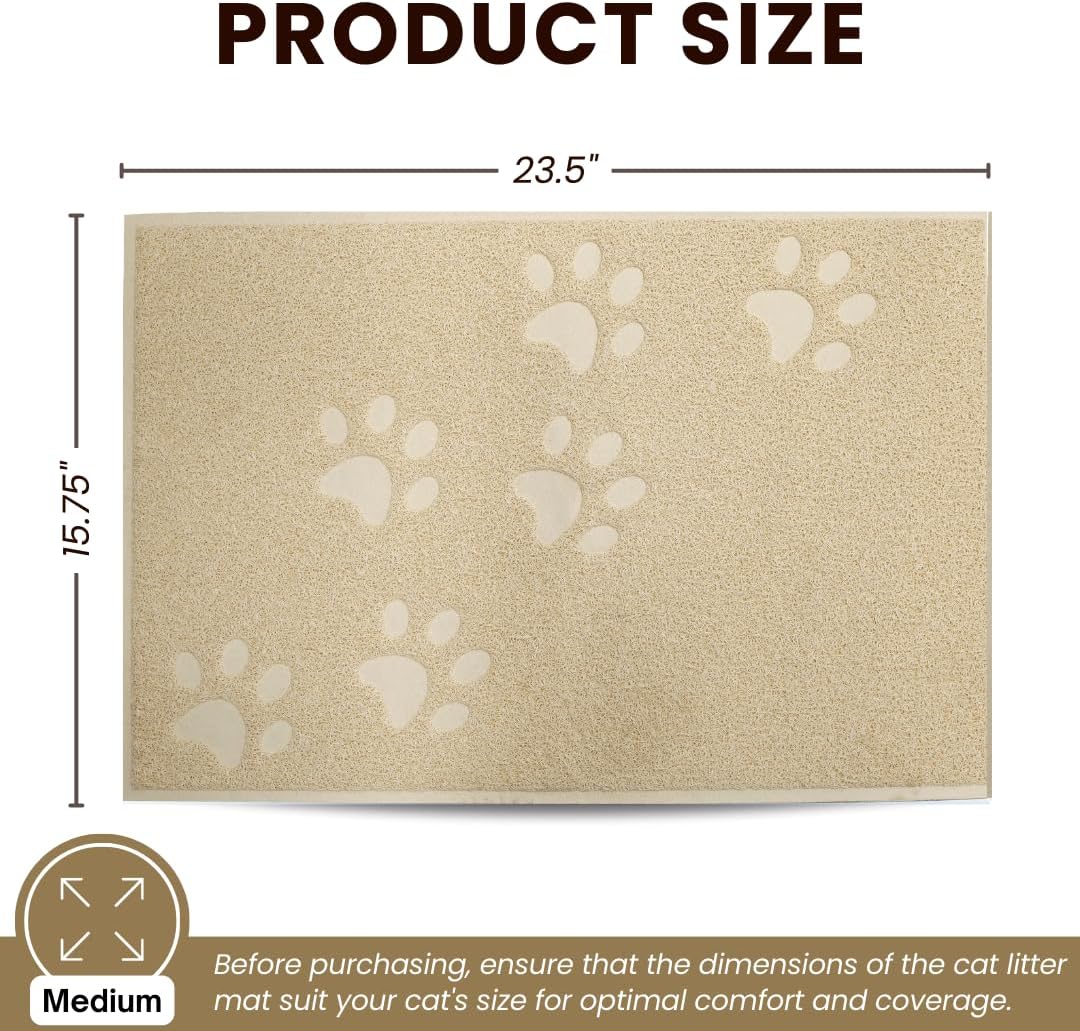 Andalus Medium Cat Litter Mat, Pack of 2 - Waterproof, Non-Slip & Easy to Clean Cat Litter Box Mat for Extra Efficient Pet Litter-Trapping, Beige (23.5” X 15.75”)