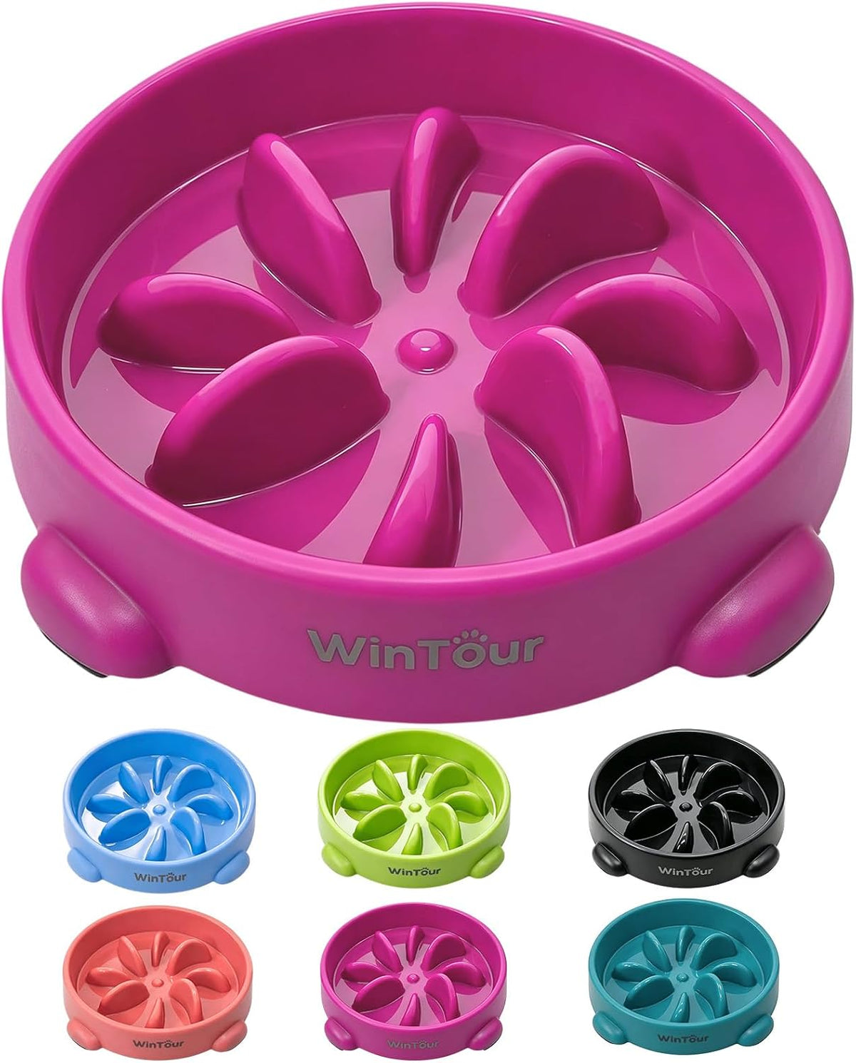 WinTour Slow Feeder Dog Bowls for Small Medium Pets, Round PP Dish, 1 Pack