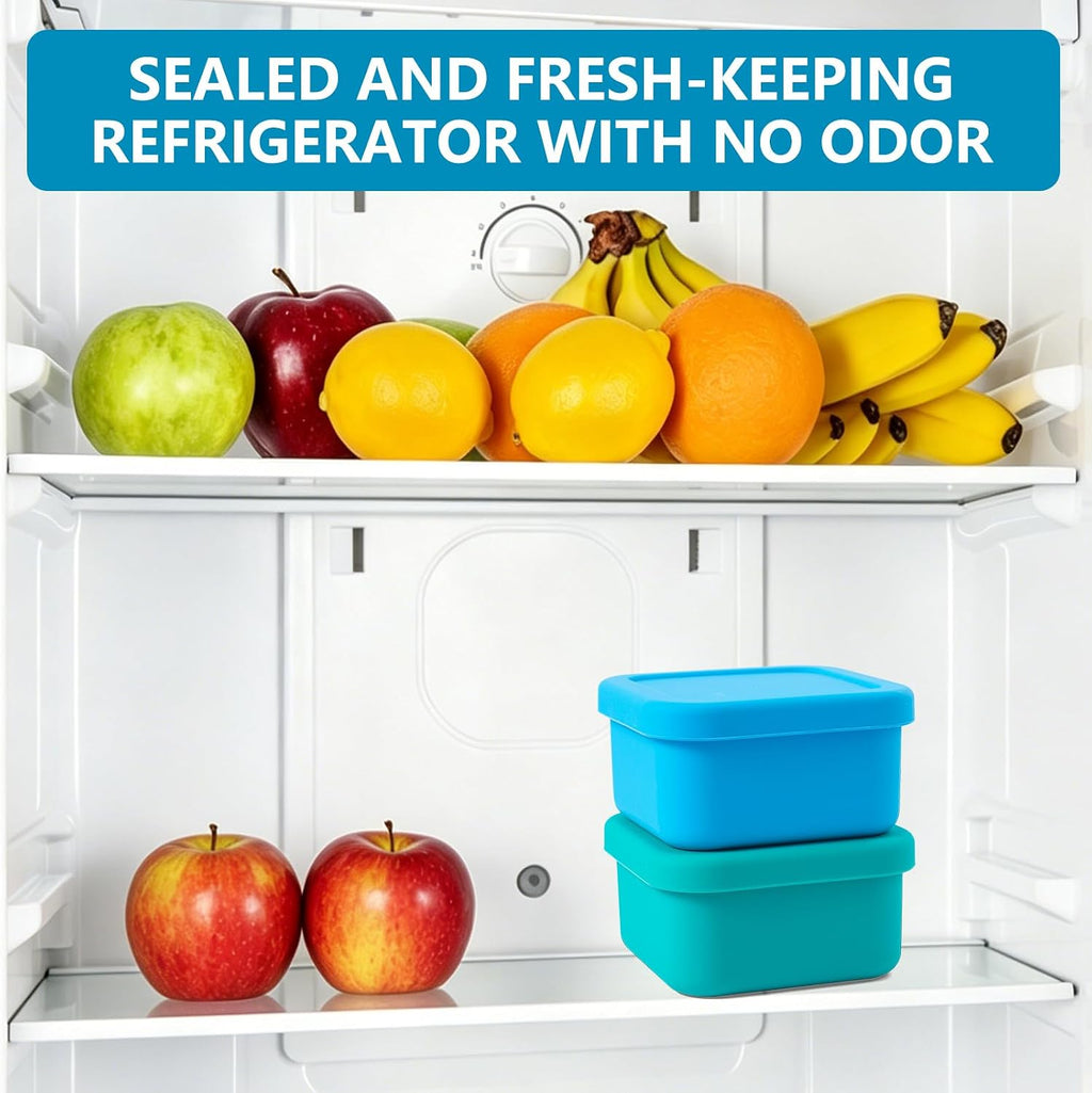 Cat Can Cover 5.5 oz Canned Food Storage Container, 2Pack Silicone Can Sealer with Airtight Lids Compatible with 5.5oz Friskies & 3.5oz Cesar Dog Can for Fridge to Keep Fresh (Turquoise and Blue)