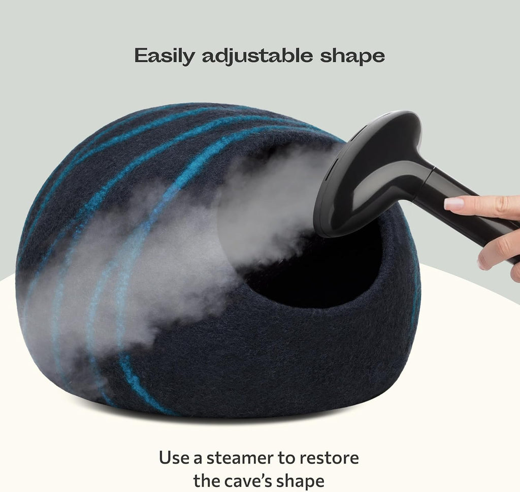 MEOWFIA Cat Cave - New Zealand Wool Bed for Indoor Cats (Black Aqua)