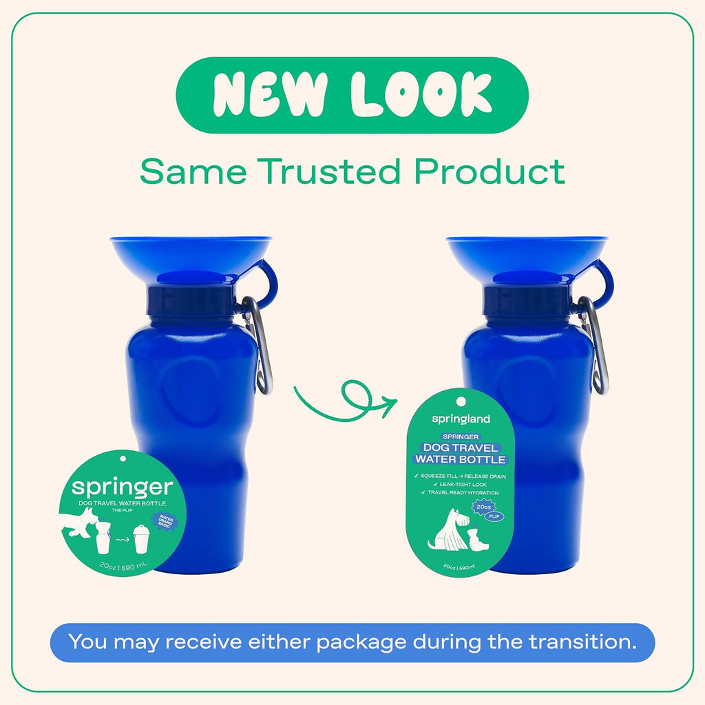 Springland 22oz Classic Portable Dog Water Bottle with Built-in Bowl,Indigo | Leak-proof, BPA-free, one-hand squeeze, for travel & hiking, fits car cup holders, great dog gift, as seen on Shark Tank 