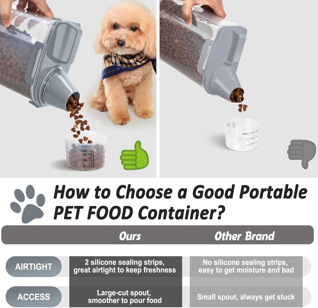 Dog Cat Food Storage Container with Cup (Dark Gray, 2.5L)